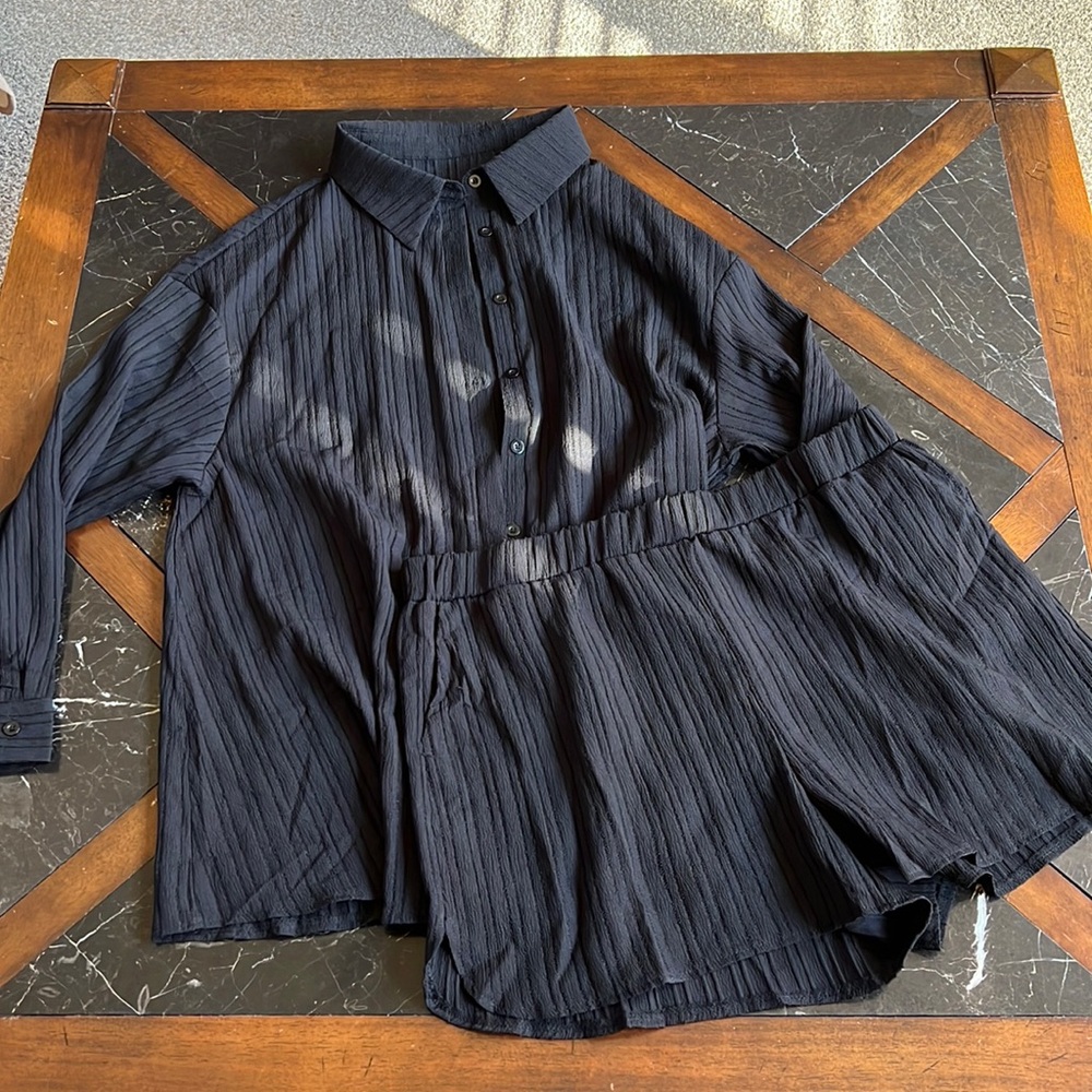 Shein Curve Button Up Set